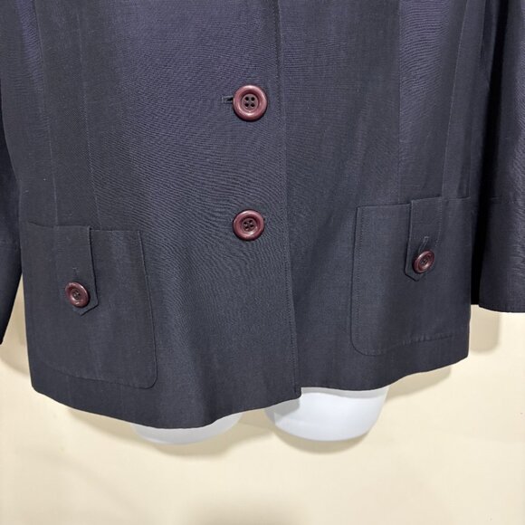 Lafayette 148 NY 16 Navy Blue Linen Wool Blend Suit Jacket Blazer 3/4 Sleeves - Picture 3 of 5